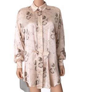 Vintage ESCADA Silk Pink and Taupe Pattern Long Blouse